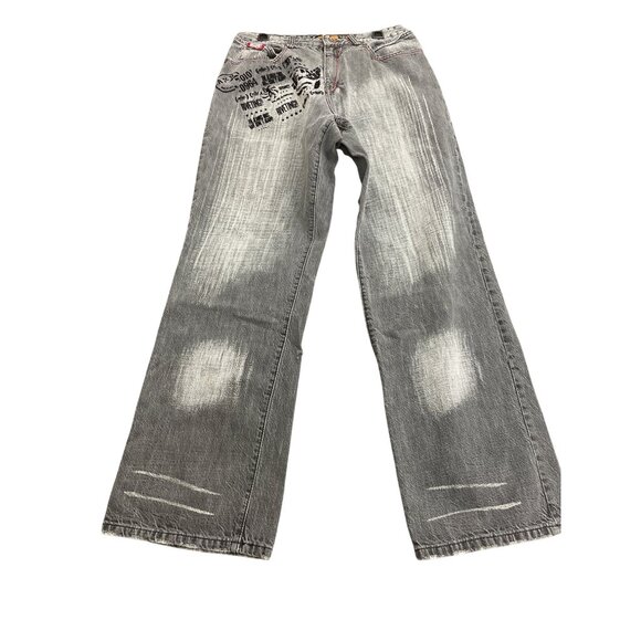 Akademiks Mens Distressed Gray Graphic Wide-Leg Jeans Size 34 x31 SKU 8308 - Picture 1 of 16